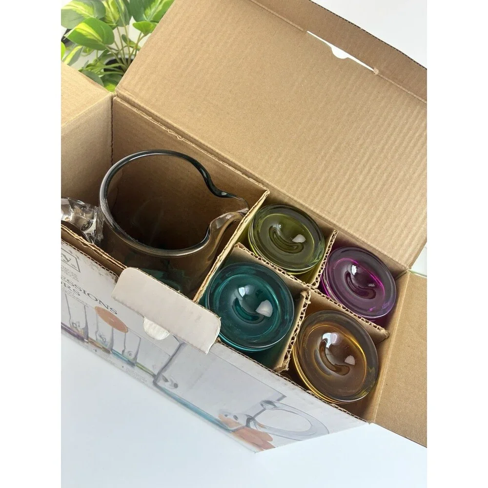 Libbey Impression Colors 5 Piece Serving Set 4 Glasses 16oz 1 Pitcher Margarita